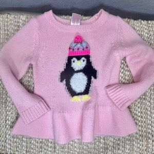 Cat & Jack Infant Girls 18 Months Bubblegum Pink Sweater Peplum Ruffle Penguin